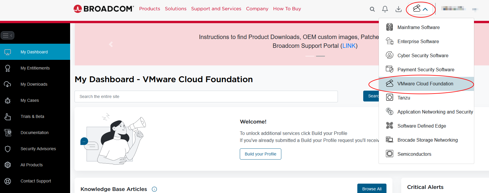 Wybór kategorii VMware Cloud Foundation