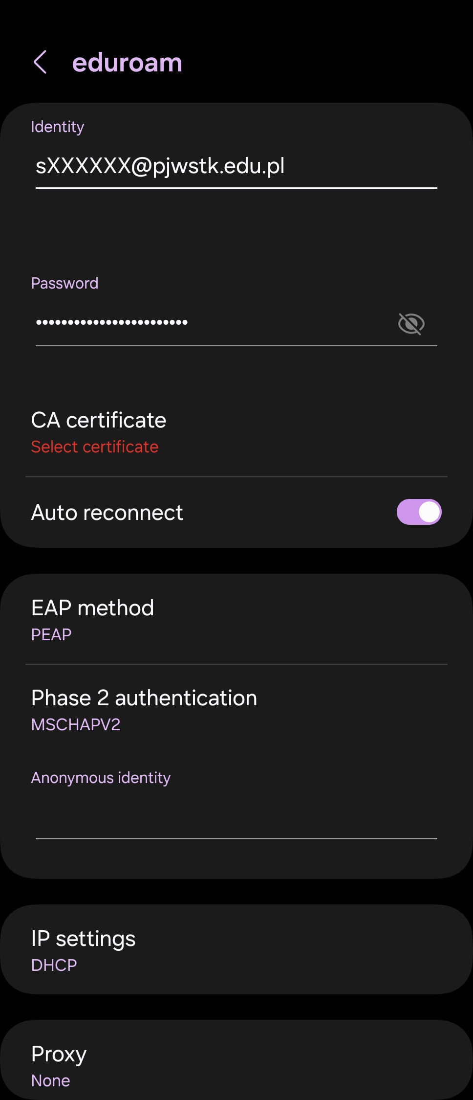 Konfiguracja Eduroam - krok 1