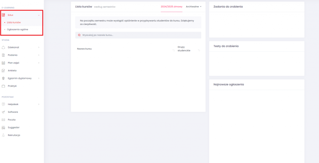 Panel główny systemu GAKKO