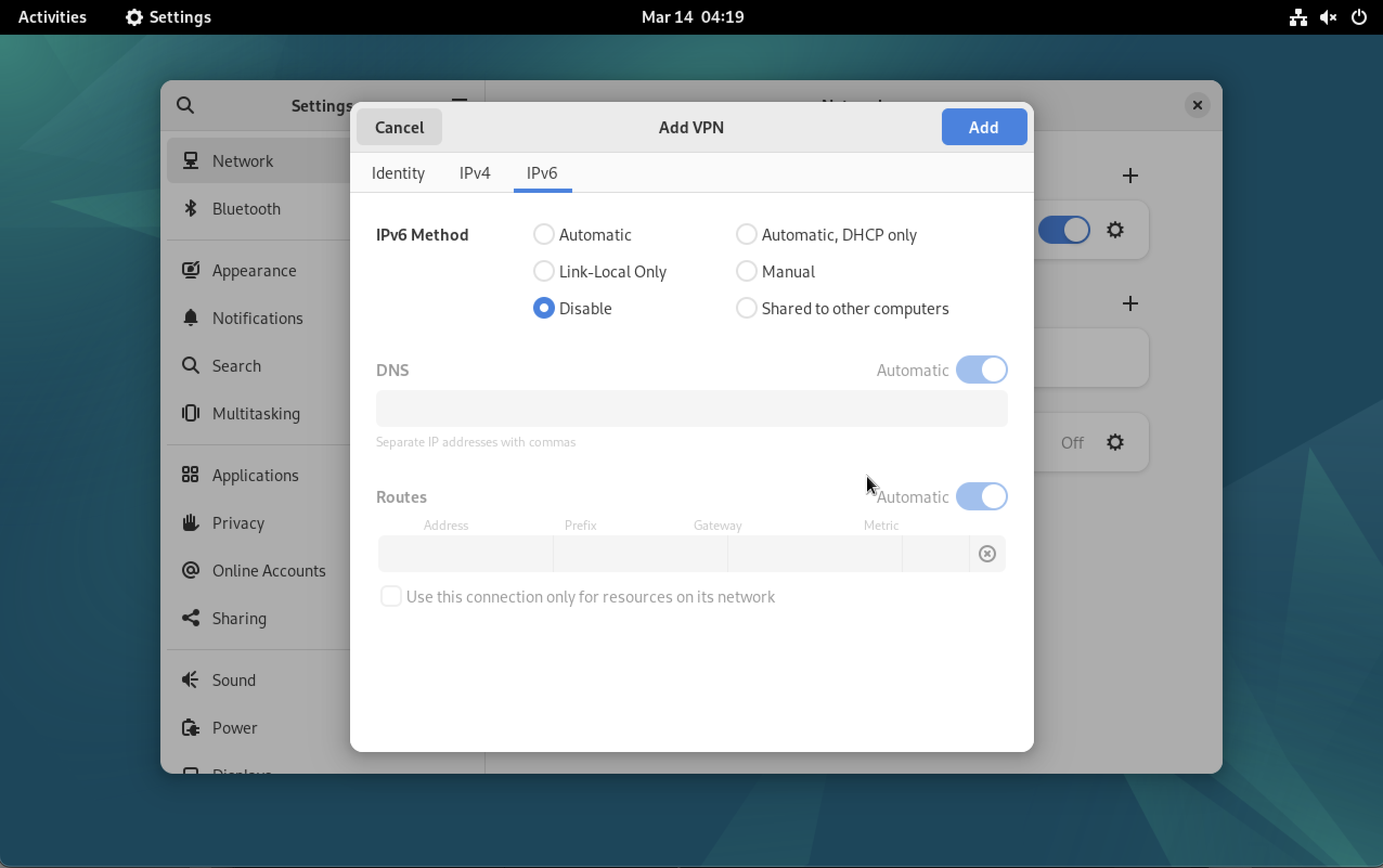 VPN IPv6 Settings