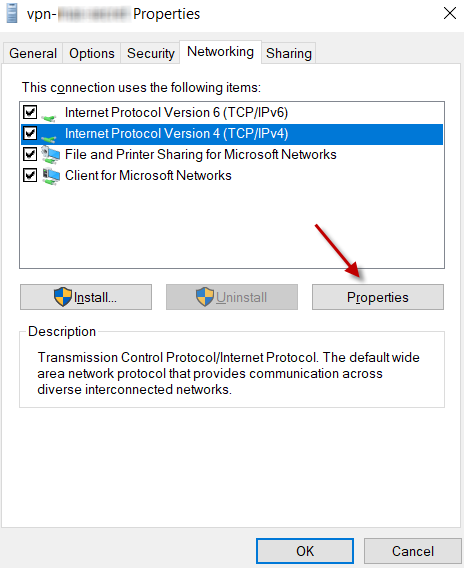VPN Windows IPv4 Properties